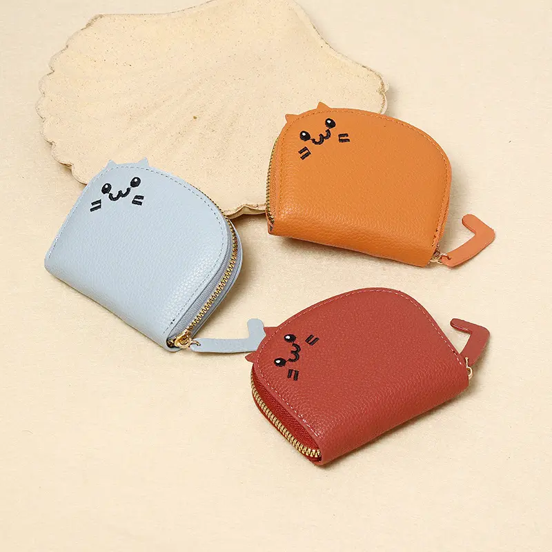 Cartoon Cat Shaped Cute Wallet Women's Multi-card Slots Holder Fashion PU Leather Coin Purse Bank Card Organizer Clutch Bag