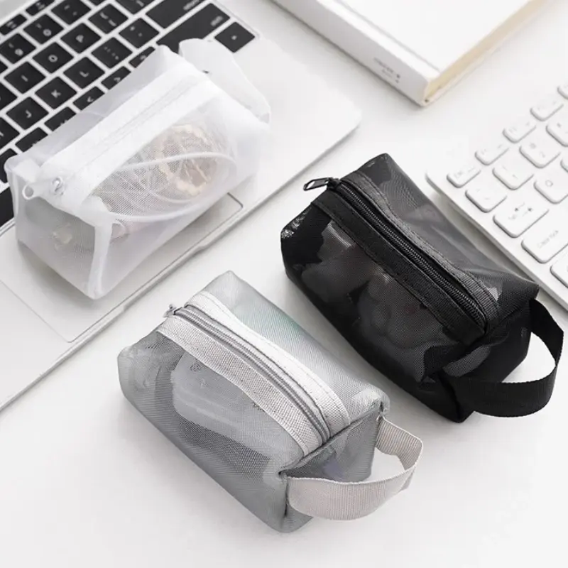 New Transparent Bag Mini Zipper Portable Square Nylon Mesh Coin Purse Large Capacity Key Earphone Organizer Pouch Card Bag