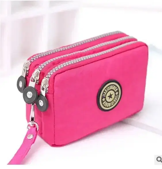 New Fashion Portable Women Wallet Make-up Bag Coin Purse Mini Bag with Three Zipped Women Wallets Big Capacity Phone Pouch