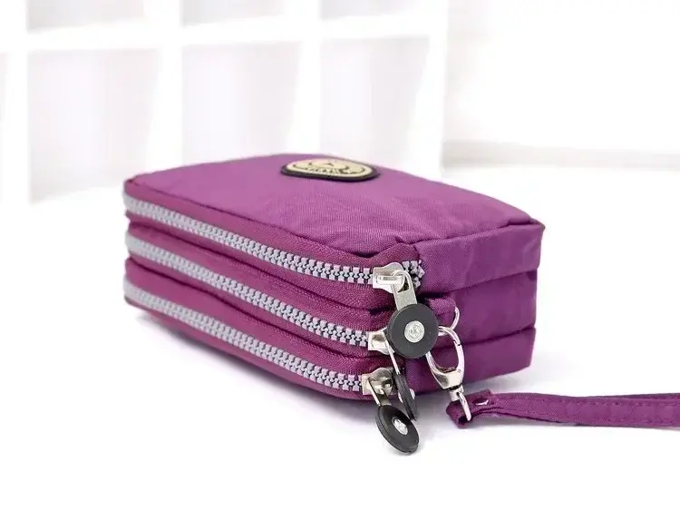 New Fashion Portable Women Wallet Make-up Bag Coin Purse Mini Bag with Three Zipped Women Wallets Big Capacity Phone Pouch