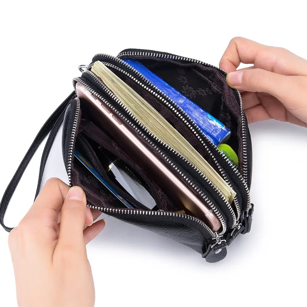 Women Long Wallet Genuine Leather Card Holder Large Capacity Zipper Coin Purse Multi Card Organizer Phone Bag Women Handbag