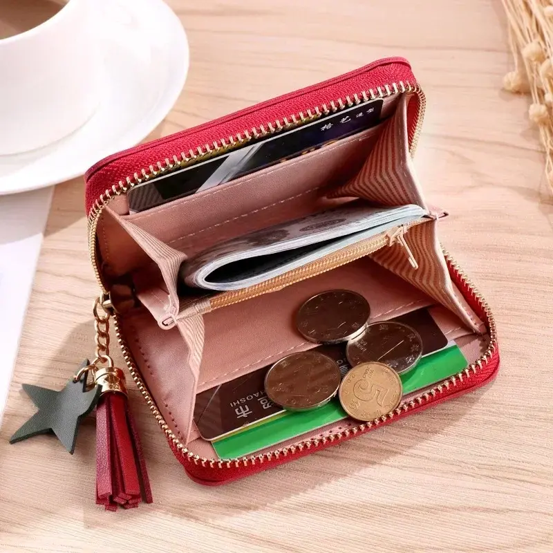 PU Leather Short Tassel Wallets for Women Cute Mini Korean Female Girls Zipper Coin Purses Wallet Small Card Money Bags