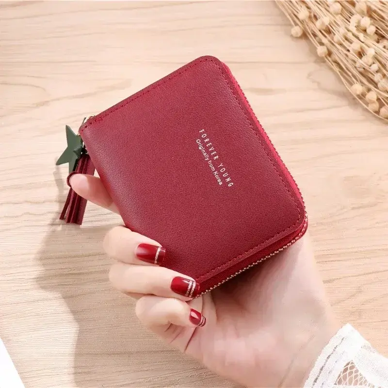 PU Leather Short Tassel Wallets for Women Cute Mini Korean Female Girls Zipper Coin Purses Wallet Small Card Money Bags