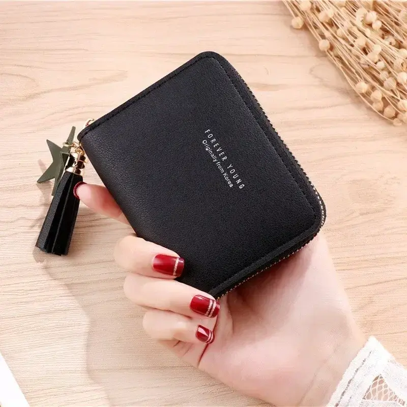 PU Leather Short Tassel Wallets for Women Cute Mini Korean Female Girls Zipper Coin Purses Wallet Small Card Money Bags
