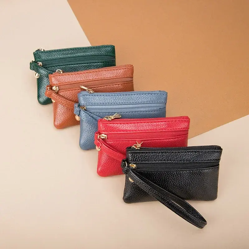 Double Zipper Coin Purse Women Wallet Large Capacity Multi Pocket Credit Card ID Holder Wallet Mini Storage Hand Bag