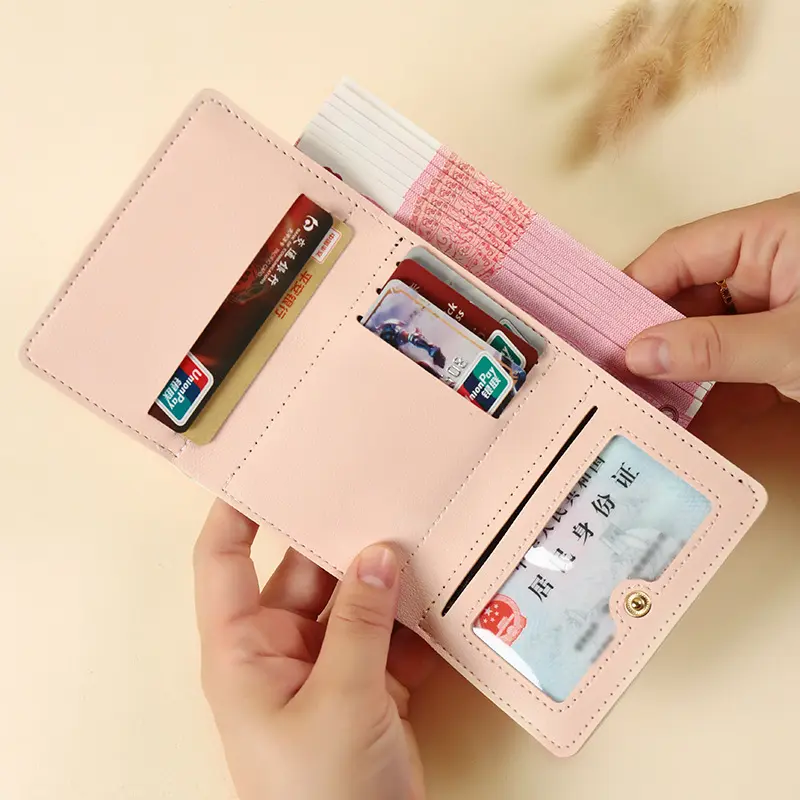 Women Cute Wallet Sweet Pink Three Fold Purse Card Holder for Girl New Travel Cash Coin Pouch Photo Card Bags