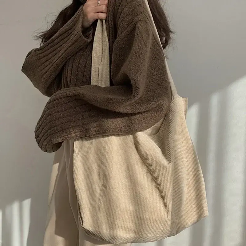 Bags for Women New Corduroy Shoulder Bag Reusable Shopping Bags Casual Tote Female Handbag Large Capacity Shopper Storage Bag