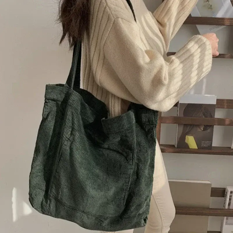 Bags for Women New Corduroy Shoulder Bag Reusable Shopping Bags Casual Tote Female Handbag Large Capacity Shopper Storage Bag