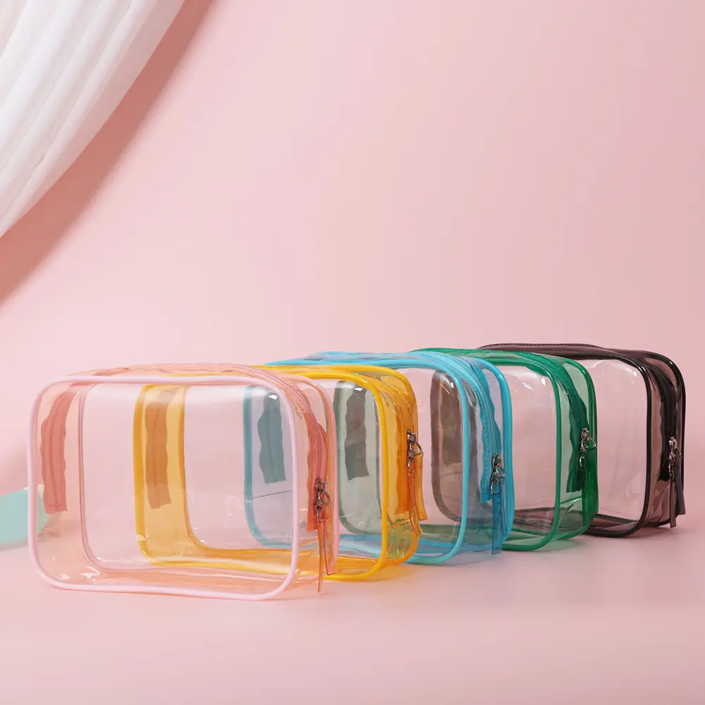 Kawaii Cute Transparent Cosmetic Bag Large Capacity Portable Travel Cosmetic Organizer New Clear Pencil Case Makeup Storage Bag
