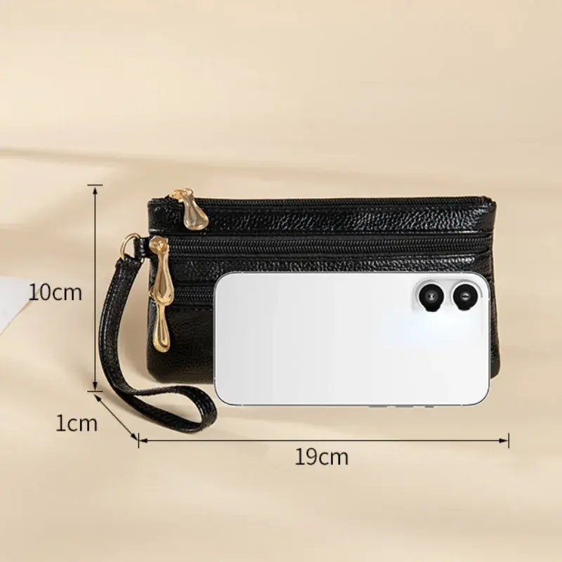 Fashion Three Zipper Women's Leather Wallets Large Capacity Solid Color Female Purse Clutch Hand Bag Soft Leather Ladies Wallet