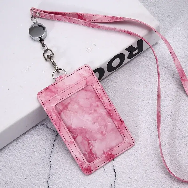1 Pcs PU Leather Card Cover Work ID Name Badge Holder Bank Business Credit Card Holder Students Bus Card Case with Lanyard