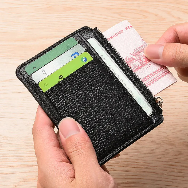 Men Fashion Credit ID Card Holder Wallet Male Slim Leather Wallet with Coin Pocket Multi Slot Black Brown Business Purse