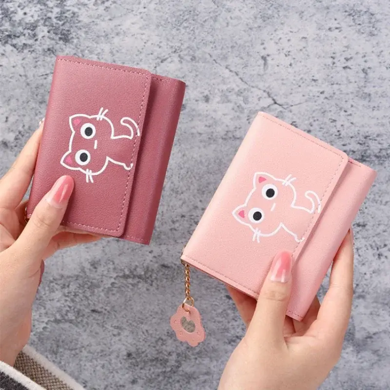 New Cute Cat Print Women's Wallet Short Wallet Leather Small Purse Fashion Ladies Female Girls Money Bag Card Holder Wallets