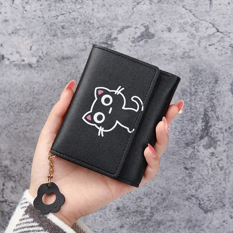 New Cute Cat Print Women's Wallet Short Wallet Leather Small Purse Fashion Ladies Female Girls Money Bag Card Holder Wallets