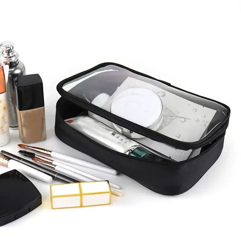 PVC Transparent Cosmetic Bag Zipper Clear Makeup Bags for Women Washing Solid Travel Organizer Toiletry Bag