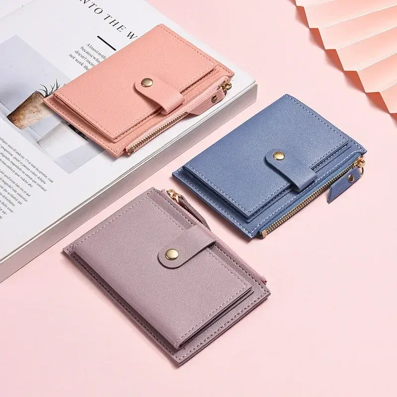 Women Wallets PU Leather Female Purse Mini Hasp Solid Multi-Cards Holder Coin Short Wallets Slim Small Wallet Zipper Coin Purse