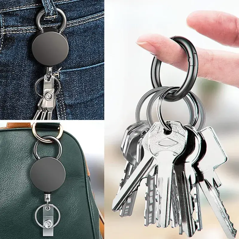 Retractable Pull Badge Reel Black Metal ID Lanyard Name Tag Card Badge Holder Reels Fashion Belt Key Ring Chain Clips