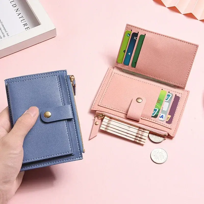 Women Wallets PU Leather Female Purse Mini Hasp Solid Multi-Cards Holder Coin Short Wallets Slim Small Wallet Zipper Coin Purse