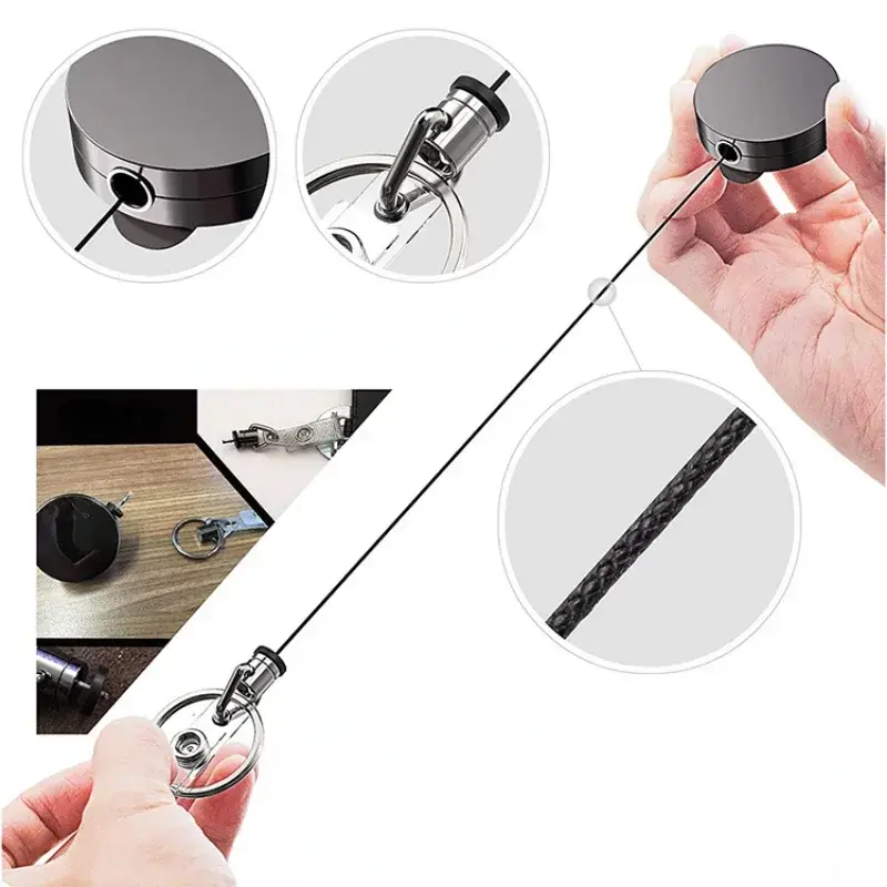 Retractable Pull Badge Reel Black Metal ID Lanyard Name Tag Card Badge Holder Reels Fashion Belt Key Ring Chain Clips