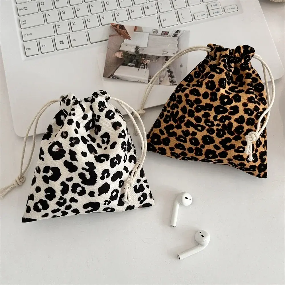 Floral Plaid Canvas Drawstring Bag Christmas Gift Candy Jewelry Cosmetics Coins Keys Organizer Packing Bags Storage Bag Pouch