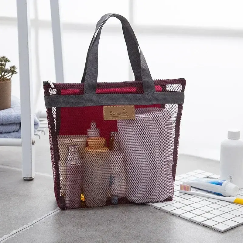 Mesh Makeup Toiletry Storage Bags Handbags Portable Travel Beach Washing Shower Tools Organizer Tote Cosmetic Organizer Pouch