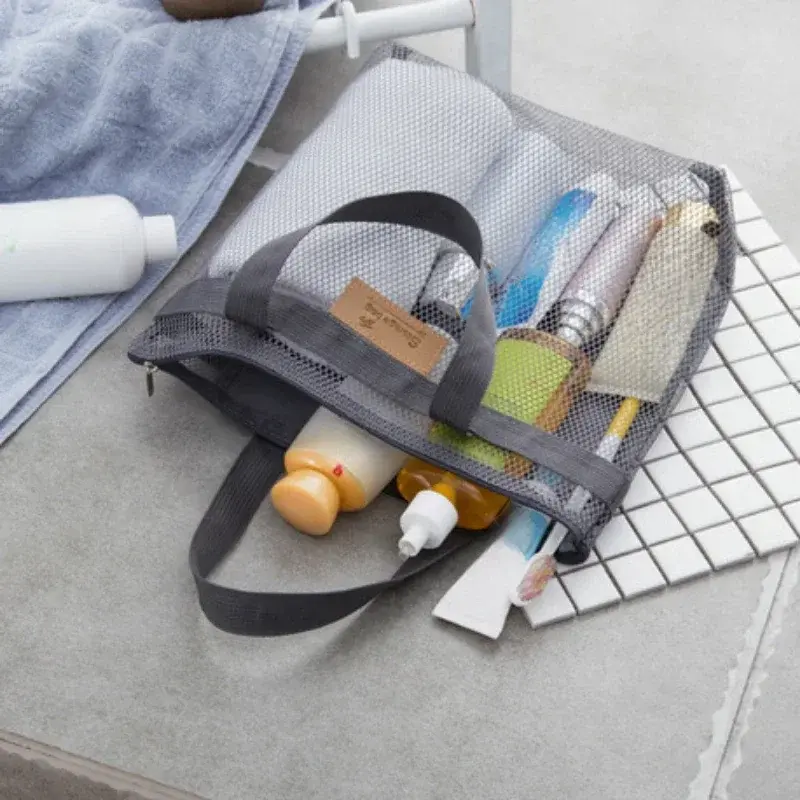 Mesh Makeup Toiletry Storage Bags Handbags Portable Travel Beach Washing Shower Tools Organizer Tote Cosmetic Organizer Pouch