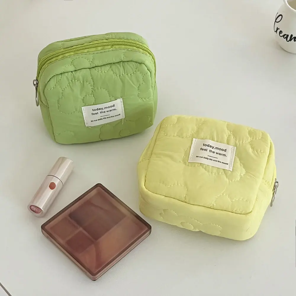Cartoon Flower Square Cosmetic Bag Women Portable Earphones Lipstick Sanitary Napkins Storage Pouch Small Makeup Zipper Bags