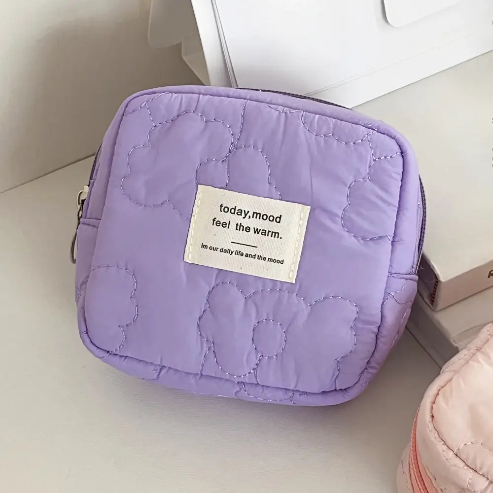 Cartoon Flower Square Cosmetic Bag Women Portable Earphones Lipstick Sanitary Napkins Storage Pouch Small Makeup Zipper Bags