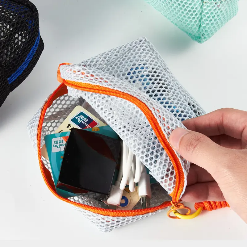 Small Square Solid Color Coin Bag Nylon Mesh Lipstick Key Earphone Organizer Holder Bus Bank ID Credit Cards Pouch Case Storage