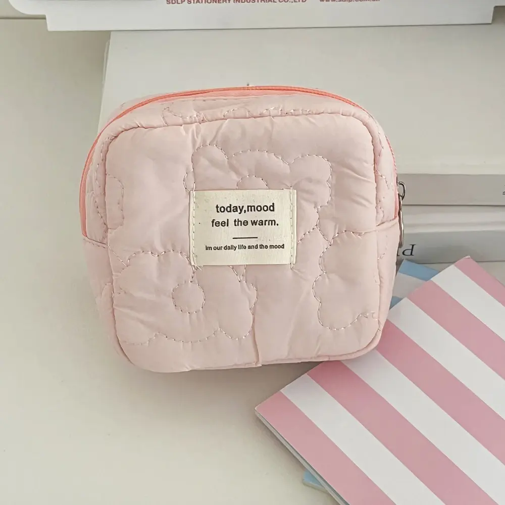 Cartoon Flower Square Cosmetic Bag Women Portable Earphones Lipstick Sanitary Napkins Storage Pouch Small Makeup Zipper Bags