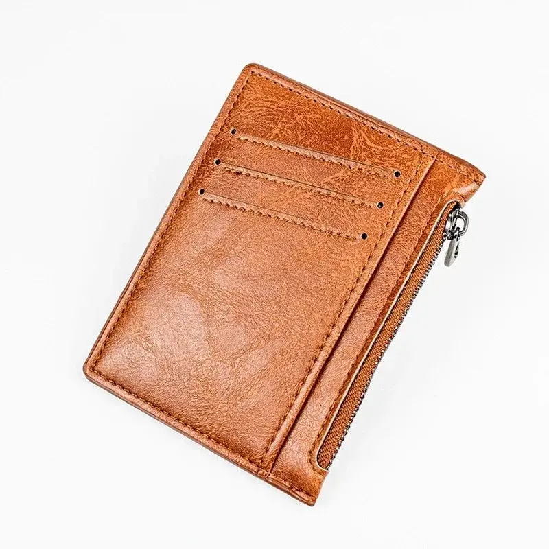 Men's Coin Purse Black Leather Zipper Multi-Function Business Credit Card Holder Coin Purse Fashion Men's Mini Wallet