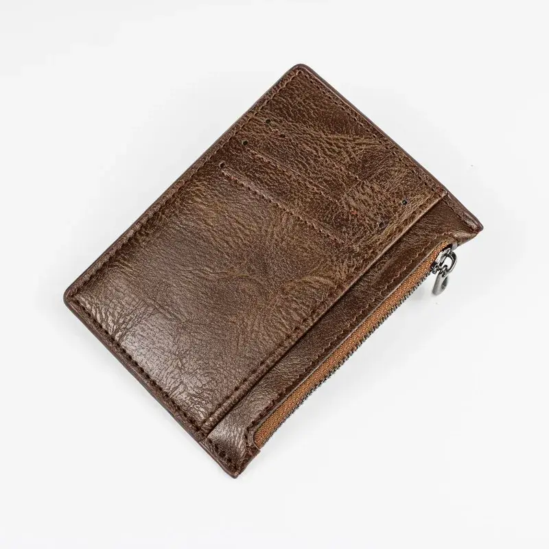 Men's Coin Purse Black Leather Zipper Multi-Function Business Credit Card Holder Coin Purse Fashion Men's Mini Wallet