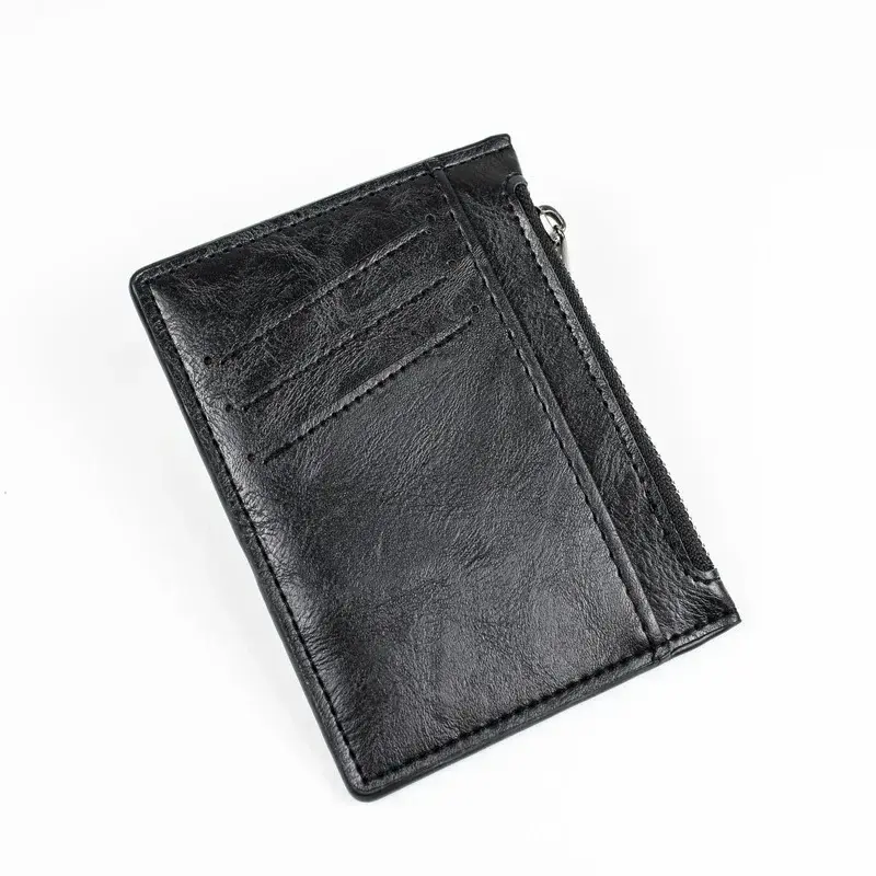 Men's Coin Purse Black Leather Zipper Multi-Function Business Credit Card Holder Coin Purse Fashion Men's Mini Wallet