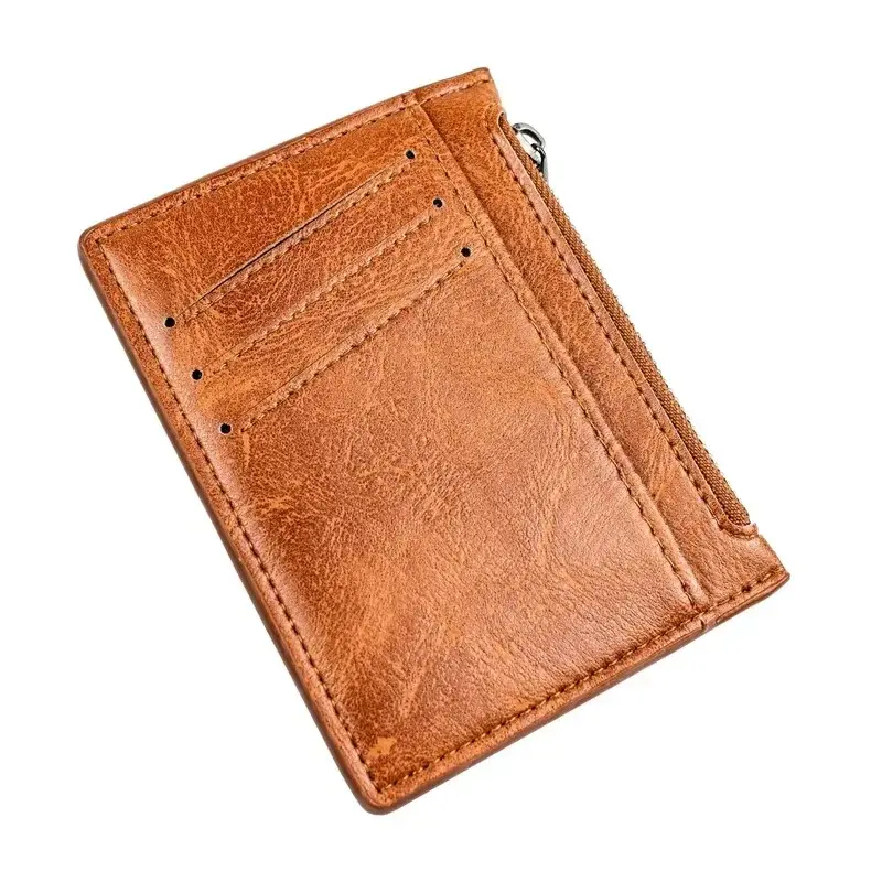 Men's Coin Purse Black Leather Zipper Multi-Function Business Credit Card Holder Coin Purse Fashion Men's Mini Wallet