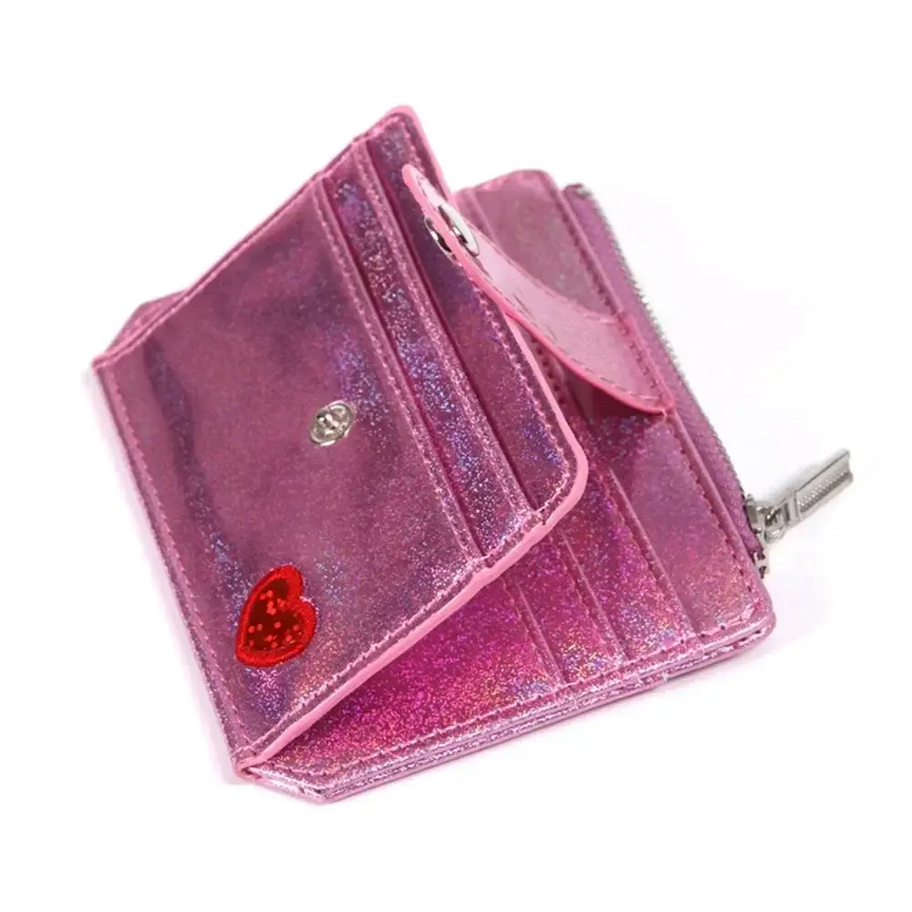 Cute Embroidery Purse Fashion ID Card Holder Wallets Card Organizer Mini Laser Purse Clutch Wallet Women Leather Card Wallets