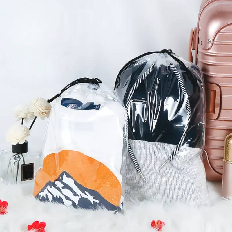 1pc Waterproof Transparent Drawstring Bag Cosmetic Socks Underwear Clothing Packaging Bag Pocket Travel Plastic Storage Bag