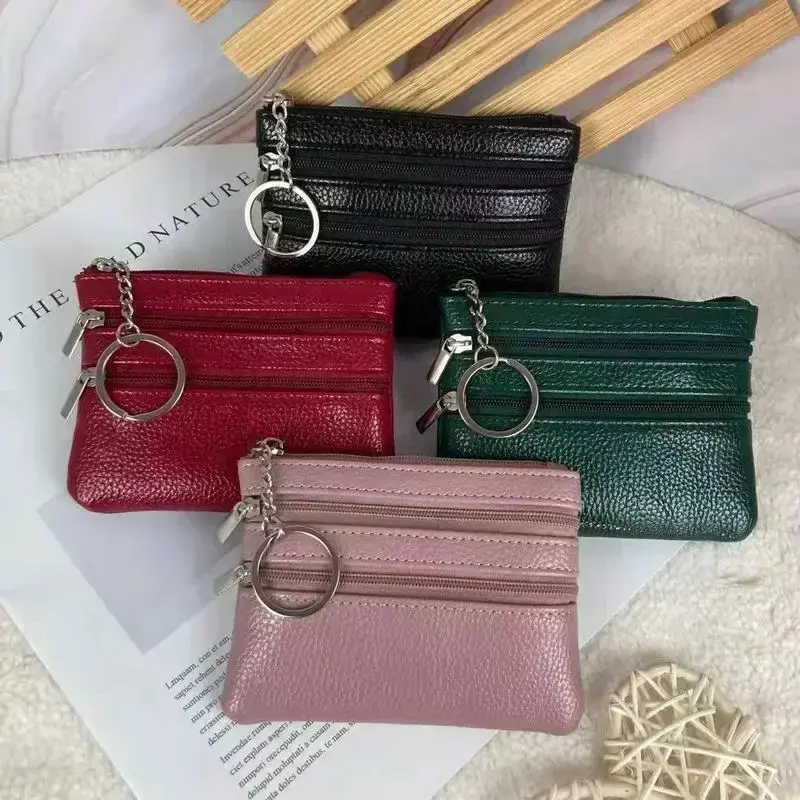 Leather Women Wallet Coin Purse Credit Card Holder Single Double Zipper Pocket Women Bag Multi-card Fashion Black Zipper Wallet