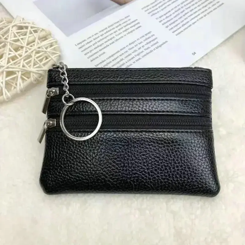Leather Women Wallet Coin Purse Credit Card Holder Single Double Zipper Pocket Women Bag Multi-card Fashion Black Zipper Wallet