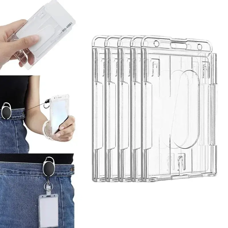 Transparent Cards Slots ID Tag Badge Holder with Badge Reel Cards Storage Organizer Employee Pass Work Card Case Sleeve