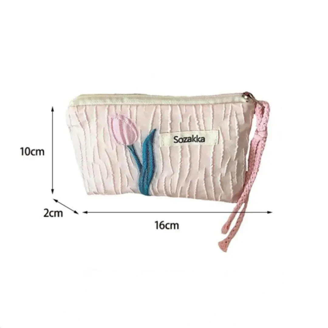 Red Green Floral Cute Women Wallet Mini Clutch Purse Coin Purse Cotton Bag Fresh Cute Card Bag Sanitary Napkins Bag Earphone Bag