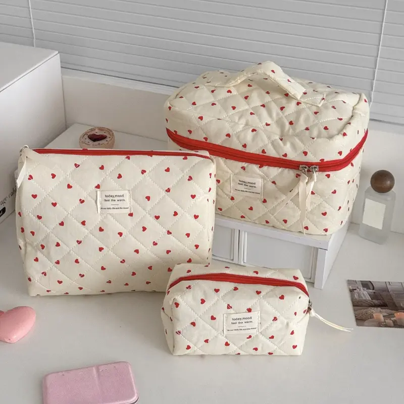 Fashion Corduroy Floral Women Makeup Bag Large Capacity Toiletry Cosmetic Storage Pouch Handbag Ladies Zipper Makeup Bag