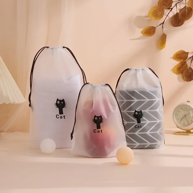 1pcs Transparent Drawstring Makeup Bag Clothes Underwear Shoes Organizer Pouch Travel Toiletries Cosmetic Cartoon Storage Bag