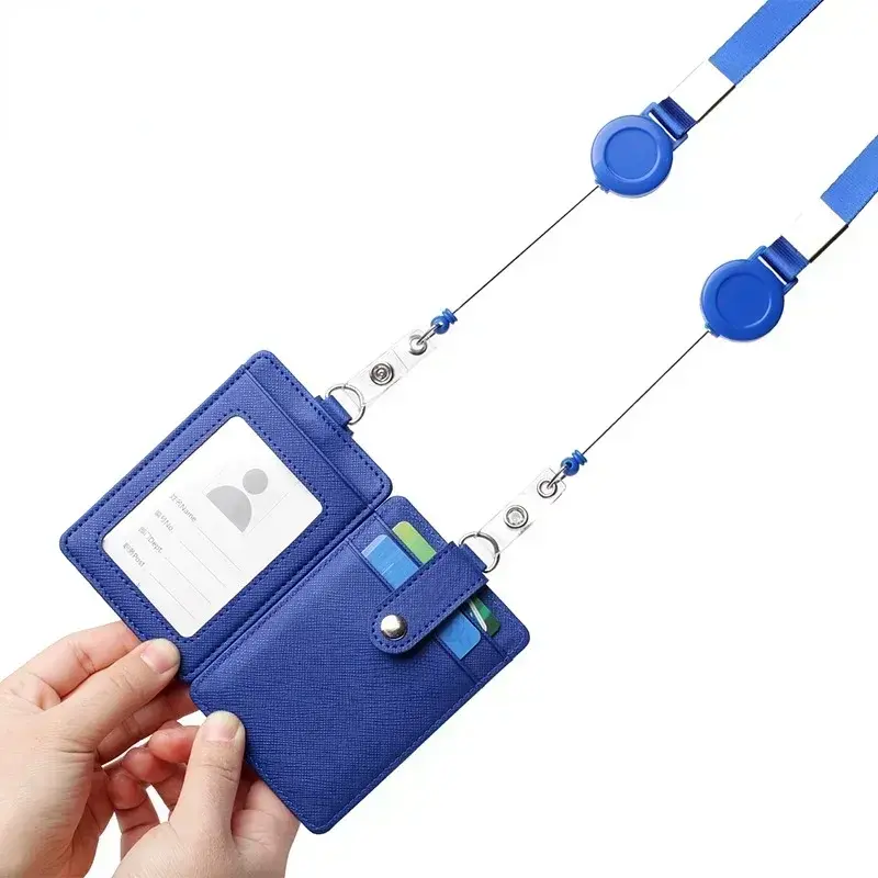 Leather Card Holder with Lanyard Multi-functional ID Badge Case for Men Women Bank Credit Student Cards