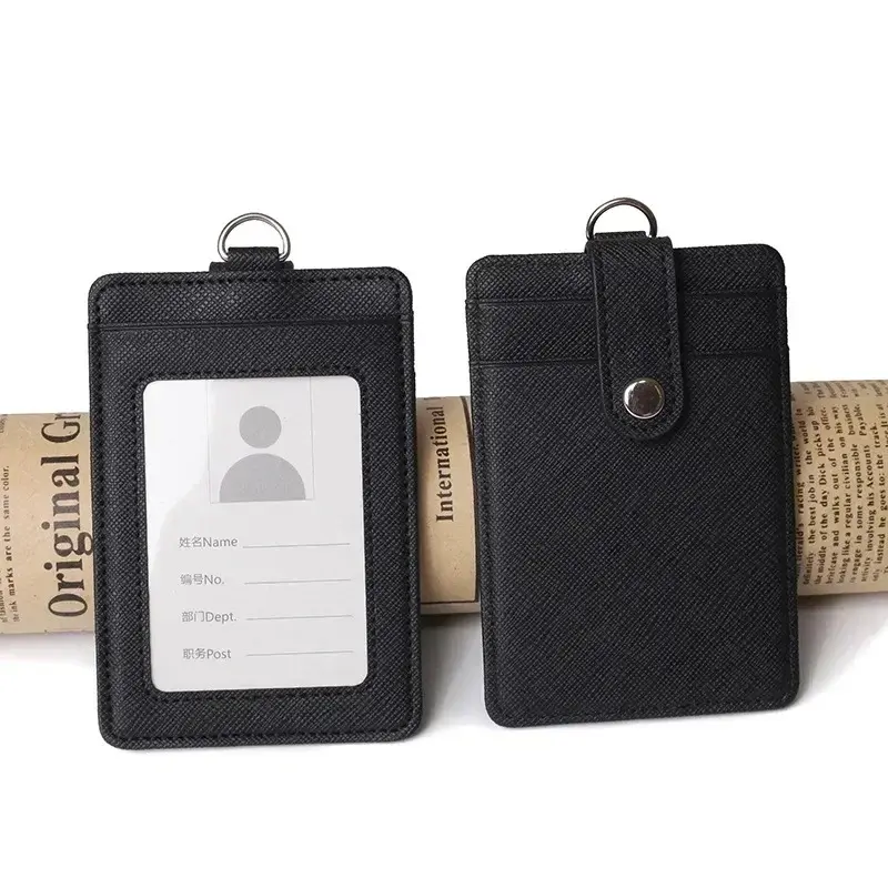 Leather Card Holder with Lanyard Multi-functional ID Badge Case for Men Women Bank Credit Student Cards
