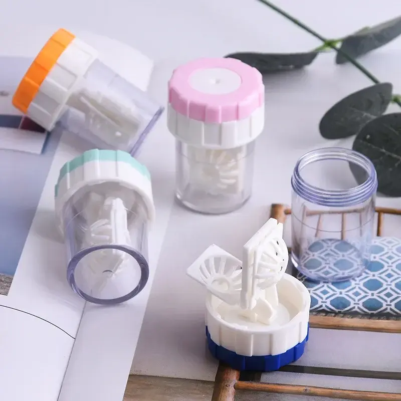 1PC Contact Lenses Cleaning Tools Plastic Color Lens Container Storage Holder Manual Rotation Type Contact Lens Cleaner Case Box