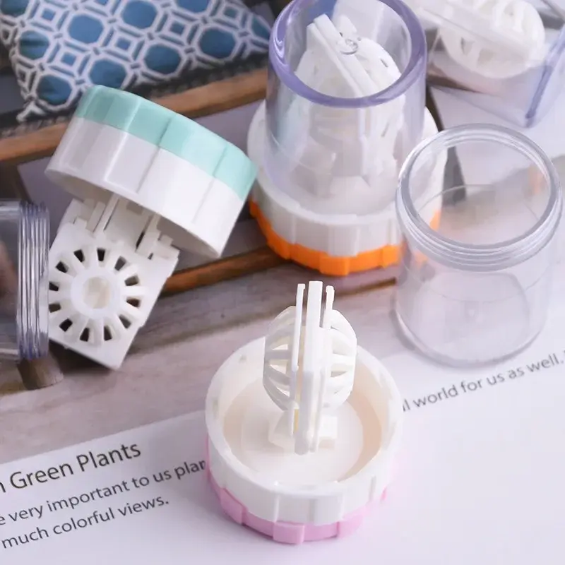 1PC Contact Lenses Cleaning Tools Plastic Color Lens Container Storage Holder Manual Rotation Type Contact Lens Cleaner Case Box
