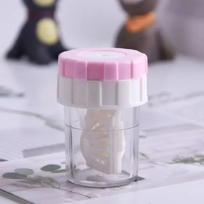 1PC Contact Lenses Cleaning Tools Plastic Color Lens Container Storage Holder Manual Rotation Type Contact Lens Cleaner Case Box