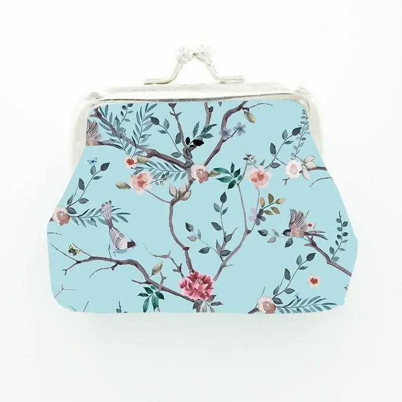 New Leather Coin Purse Women Floral Mini Change Purses Kids Coin Pocket Wallets Earphone Key Card Holder Wallet Bag Pouch