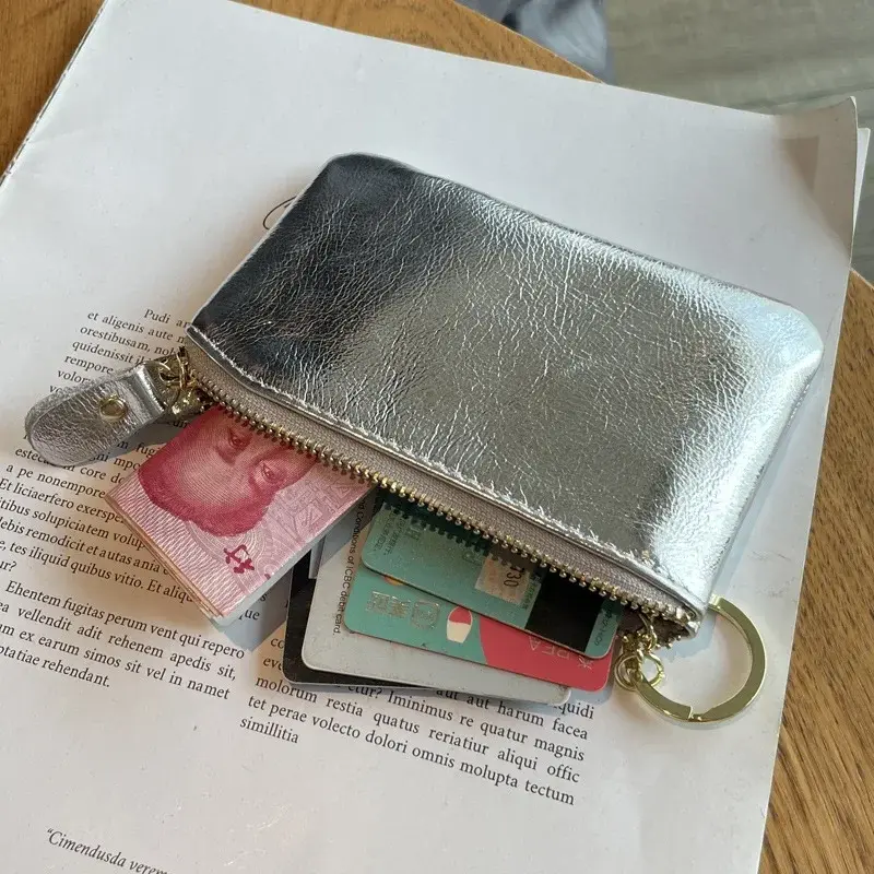 Fashion Genuine Leather Zipper Coin Purse Mini Cute Wallet for Women Portable Key Card Holder Coin Bag Pouch with Keychain