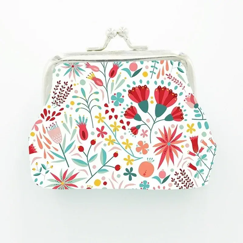 New Leather Coin Purse Women Floral Mini Change Purses Kids Coin Pocket Wallets Earphone Key Card Holder Wallet Bag Pouch